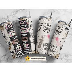 behavior analyst 20 oz skinny tumbler sublimation leopard boho wrap design for straight tumbler, png file, digital, rust