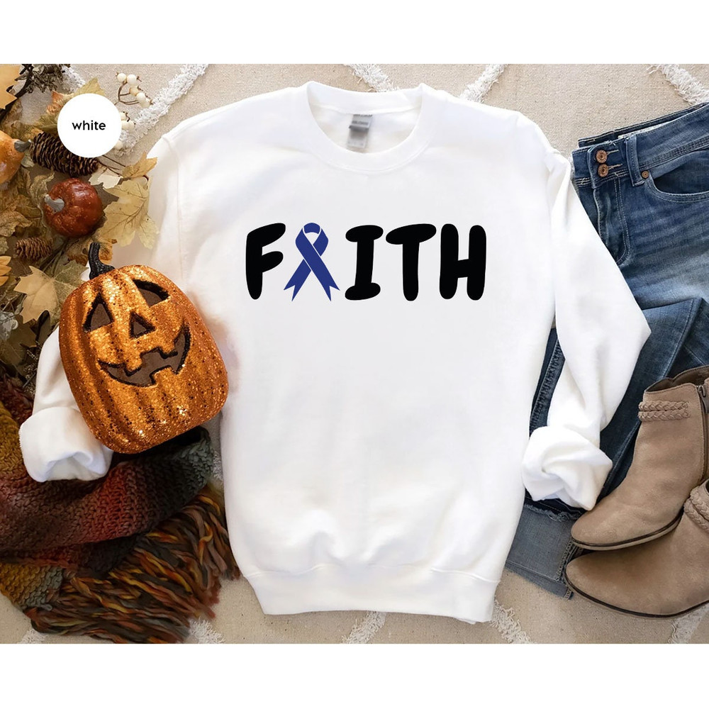 Colon Cancer Hoodies and Sweaters, Faith Long Sleeve Shirt, Colorectal Cancer Sweatshirt, Colon Cancer Ribbon, Cancer Survivor Hoodie - 2.jpg