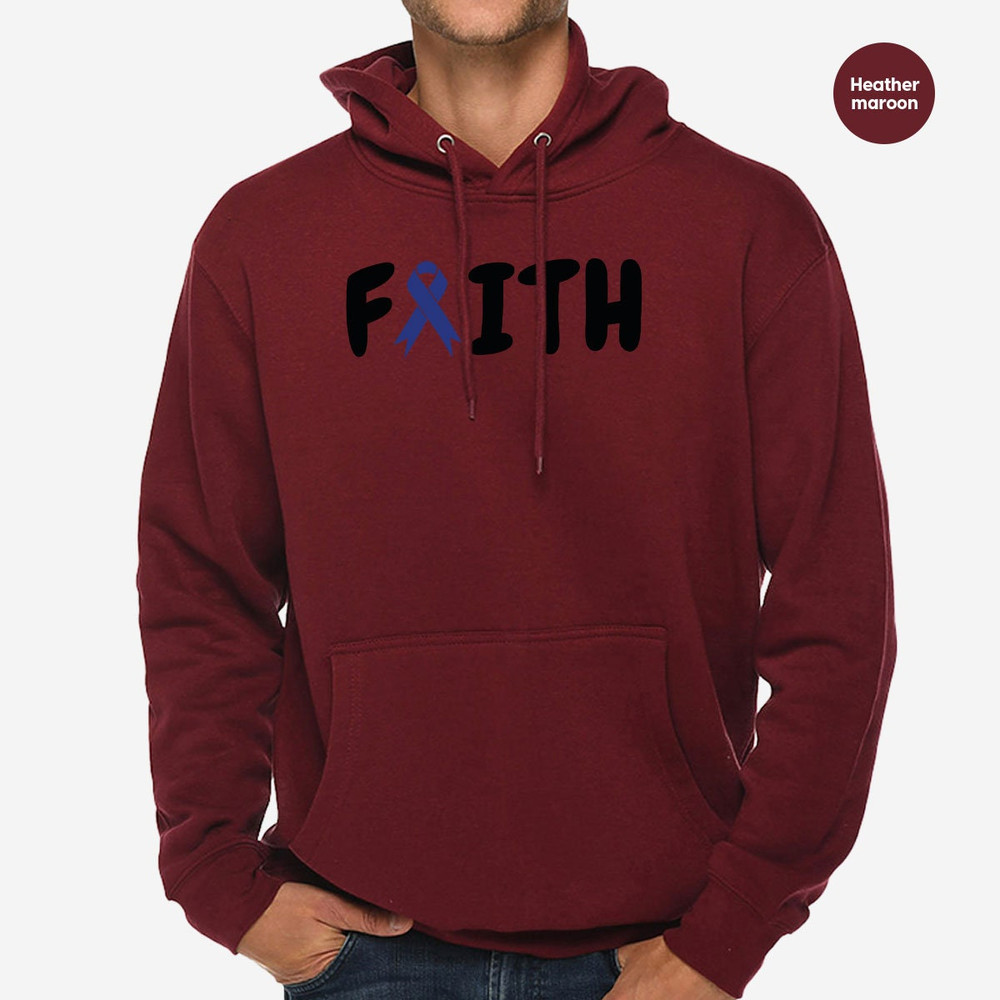 Colon Cancer Hoodies and Sweaters, Faith Long Sleeve Shirt, Colorectal Cancer Sweatshirt, Colon Cancer Ribbon, Cancer Survivor Hoodie - 5.jpg