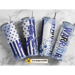 rectal cancer awareness 20 oz skinny tumbler sublimation dark blue warrior blue ribbon straight design digital download