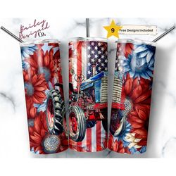 patriotic tractor 20 oz skinny tumbler sublimation design digital download png instant digital only,4th of july america