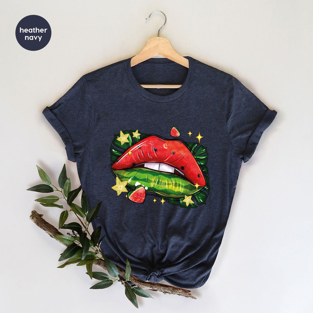 Cool Watermelon Graphic Tees, Trendy Summer Shirt, Summer Fruit Outfit, Aesthetic Lips Clothing, Cute Heart Vneck T-Shirts, Gifts for Her - 4.jpg