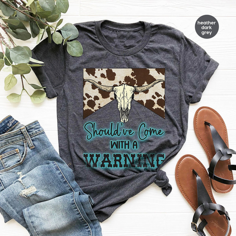Country Music T-Shirt, Retro Song Lyrics Tshirt, Western Outfit, Gift for Her, Southern Vneck T-Shirt, Bull Skull Graphic Tees, Cowboy Shirt - 5.jpg