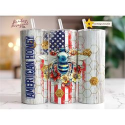 american honey 20 oz skinny tumbler sublimation design digital download png instant digital only, patriotic america bee