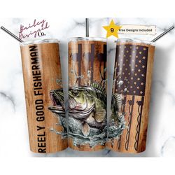 american flag bass fishing 20 oz skinny tumbler sublimation design digital download png instant digital only, reely good