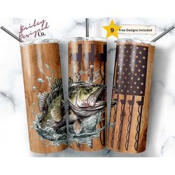 american flag bass fishing 20 oz skinny tumbler sublimation design digital download png instant digital only, bass fishe