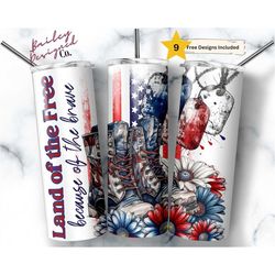 land of the free because of the brave 20 oz skinny tumbler sublimation design digital download png instant digital only,