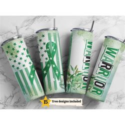20 oz skinny tumbler sublimation liver cancer awareness green ribbon warrior tumbler straight design digital download pn