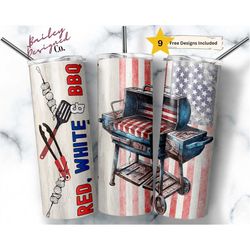 red white & bbq 20 oz skinny tumbler sublimation design digital download png instant digital only, funny patriotic tumbl