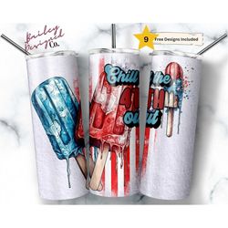 chill the 4th out 20 oz skinny tumbler sublimation design digital download png instant digital only, funny patriotic tum