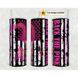back the pink tumbler 20 oz skinny tumbler sublimation breast cancer awareness straight design digital download png tumb