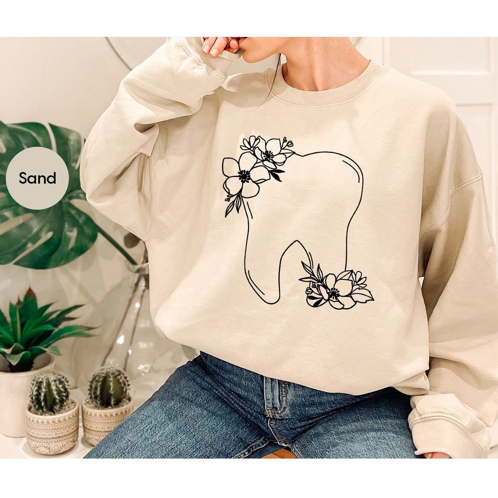 Custom Dental Sweatshirt, Personalized Gift, Floral Dentist Long Sleeve Shirts, Dental Assistant Gift, Dental Hygienist Hoodies and Sweaters - 1.jpg