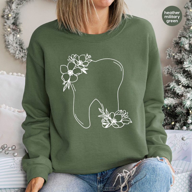 Custom Dental Sweatshirt, Personalized Gift, Floral Dentist Long Sleeve Shirts, Dental Assistant Gift, Dental Hygienist Hoodies and Sweaters - 2.jpg