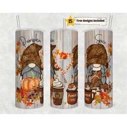 halloween 20 oz skinny tumbler pumpkin spice sublimation design png, digital, autumn design, fall gnomes tumbler, cute f