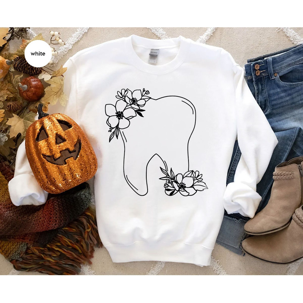 Custom Dental Sweatshirt, Personalized Gift, Floral Dentist Long Sleeve Shirts, Dental Assistant Gift, Dental Hygienist Hoodies and Sweaters - 3.jpg