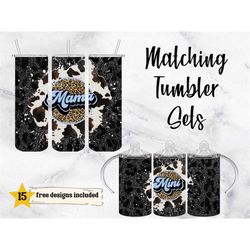 retro leopard mama mini tumbler png wrap set| sublimation digital download kids water bottle 12oz skinny straight 20oz t