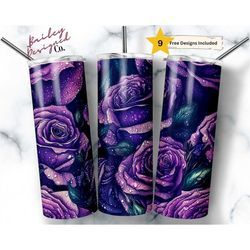 purple roses 20 oz skinny tumbler sublimation design digital download png instant digital only, floral rose tumbler