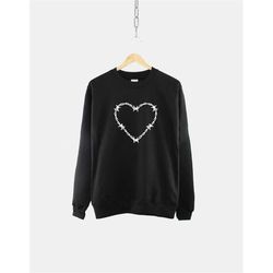 barbed wire heart goth sweatshirt - barb wire heart black gothic sweatshirt - goth girl sweatshirt