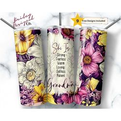 she is strong 20 oz skinny tumbler sublimation design digital download png instant digital only, floral mother's day gra