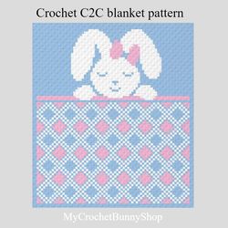 Crochet C2C Sleeping Bunny blanket pattern PDF Download