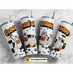 halloween 20 oz skinny tumbler cute dogs treat season season sublimation design png, digital,trick or treat fall tumbler