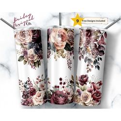 dusty rose 20 oz skinny tumbler sublimation design digital download png instant digital only, floral roses tumbler