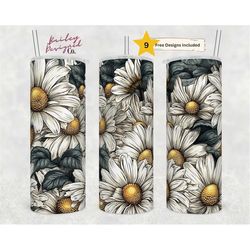 daisies 20 oz skinny tumbler sublimation design digital download png instant digital only, seamless floral western dais