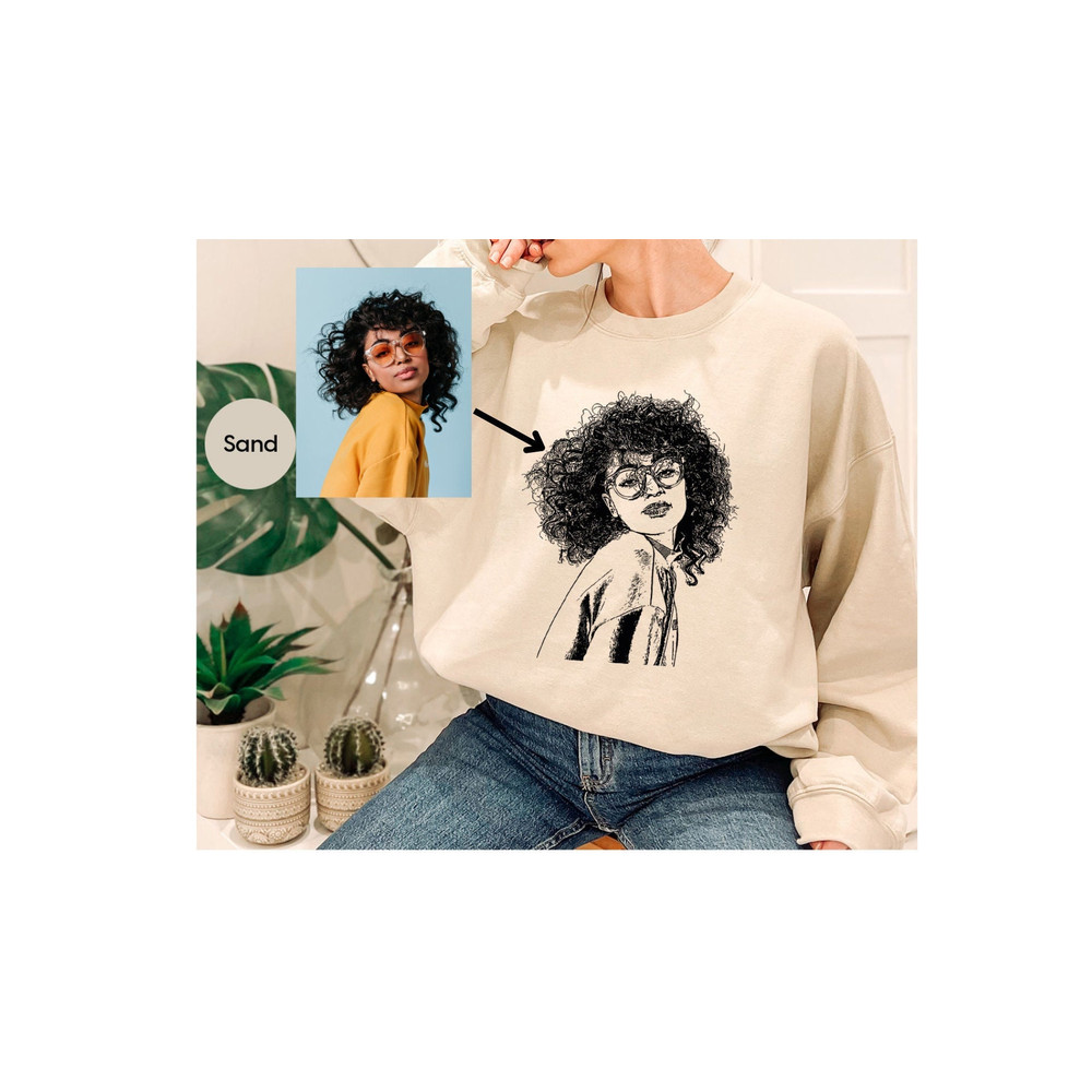 Custom Portrait from Photo Sweatshirt, Personalized Gift, Long Sleeve Tees, Portrait Hoodies and Sweaters, Customized Photo Line Drawing - 1.jpg