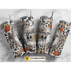 20oz skinny tumbler basketball mom leopard print designs template straight png file download basketball rustic mom sport