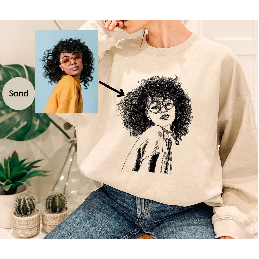 Custom Portrait from Photo TShirt, Personalized Gift, Gift for Her, Customizable Portrait Crewneck Sweatshirt, Customized Photo Line Drawing - 3.jpg