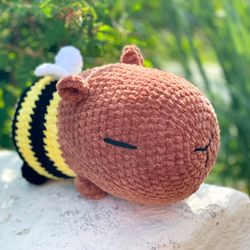 capybara bee crochet pattern, amigurumi guinea pig plushie, stuffed cute hamster plush baby toy