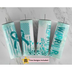 pcos awareness teal ribbon 20oz skinny tumbler sublimation design templates, straight png digital download