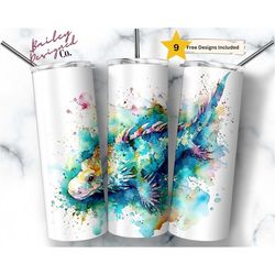 axolotl 20 oz skinny tumbler sublimation design digital download png instant digital only, neon axolotl tumbler wrap png
