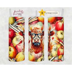 highland cow 20 oz skinny tumbler sublimation design digital download png instant digital only,  western school teacher