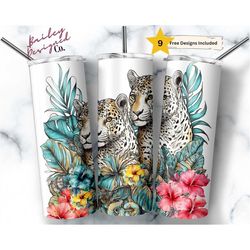 tropical leopards 20 oz skinny tumbler sublimation design digital download png instant digital only, jungle cat tumbler,