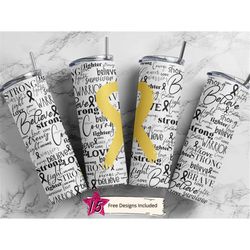 20 oz Skinny Tumbler Sublimation Childhood Cancer Awareness Yellow Ribbon Warrior Tumbler Straight Design Digital Downlo