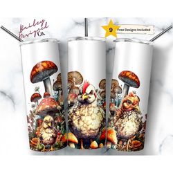 chickens and mushrooms 20 oz skinny tumbler sublimation design digital download png instant digital only, spring time ch