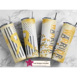 20 oz skinny tumbler sublimation childhood cancer awareness yellow ribbon warrior tumbler straight design digital downlo