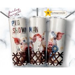pig showman 20 oz skinny tumbler sublimation design digital download png instant digital only, show farm pig tumbler