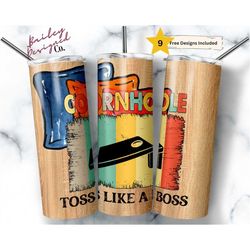 cornhole 20 oz skinny tumbler sublimation design digital download png instant digital, toss like a boss cornhole tumbler