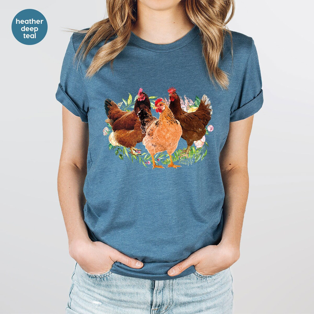 Cute Chicken Shirt, Farmer Gifts, Country Shirts, Funny Animal T-Shirt, Floral Farm Clothing, Chickens Graphic Tees, Womens Clothing - 2.jpg