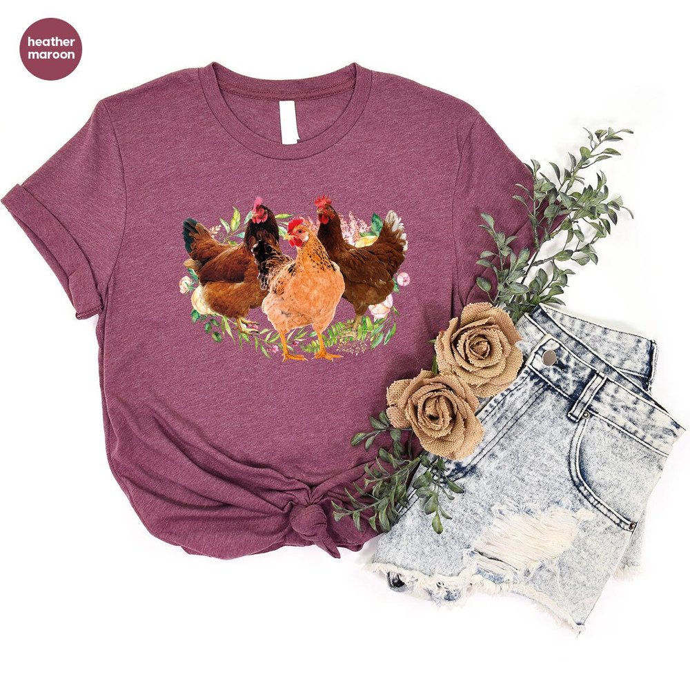 Cute Chicken Shirt, Farmer Gifts, Country Shirts, Funny Animal T-Shirt, Floral Farm Clothing, Chickens Graphic Tees, Womens Clothing - 3.jpg