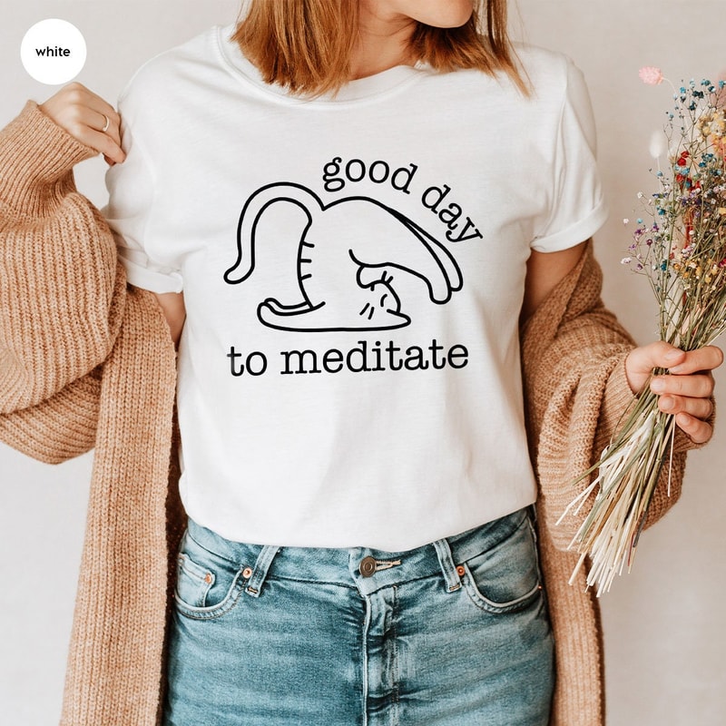 Cute Cat Yoga Shirts, Retro Shirts for Women, Graphic Tees, Gift for Mom, Funny Meditation T-Shirt, Cat Yoga Crewneck Sweatshirt, Yoga Gifts - 3.jpg