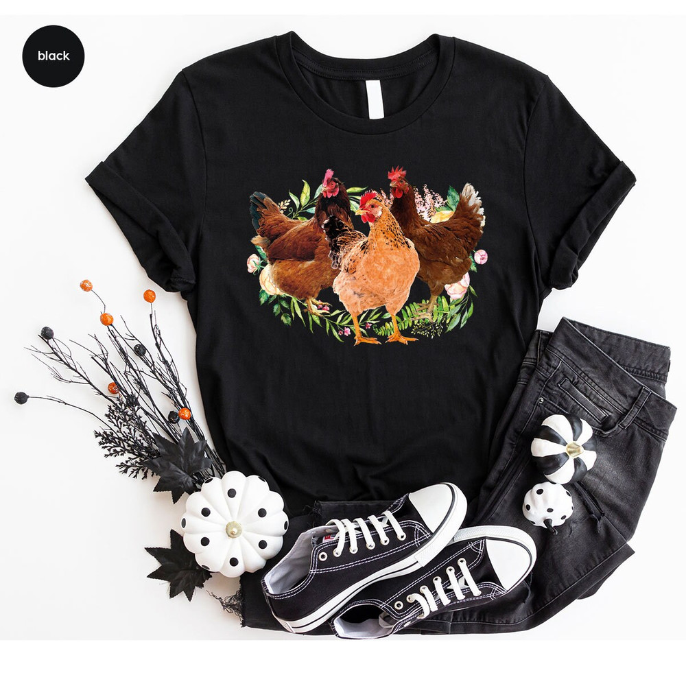 Cute Chicken Shirt, Farmer Gifts, Country Shirts, Funny Animal T-Shirt, Floral Farm Clothing, Chickens Graphic Tees, Womens Clothing - 5.jpg