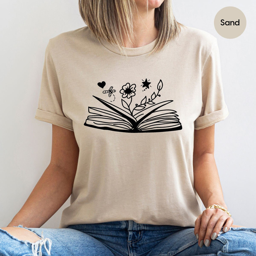 Cute Flower Shirts, Books with Flowers Shirt, Librarian Tshirts, Floral Book Tshirt, Bookworm Tshirt, Minimalist Reading Book Shirts - 2.jpg