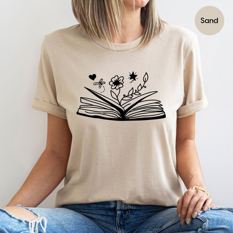Cute Flower Shirts, Books with Flowers Shirt, Librarian Tshirts, Floral Book Tshirt, Bookworm Tshirt, Minimalist Reading Book Shirts - 2.jpg