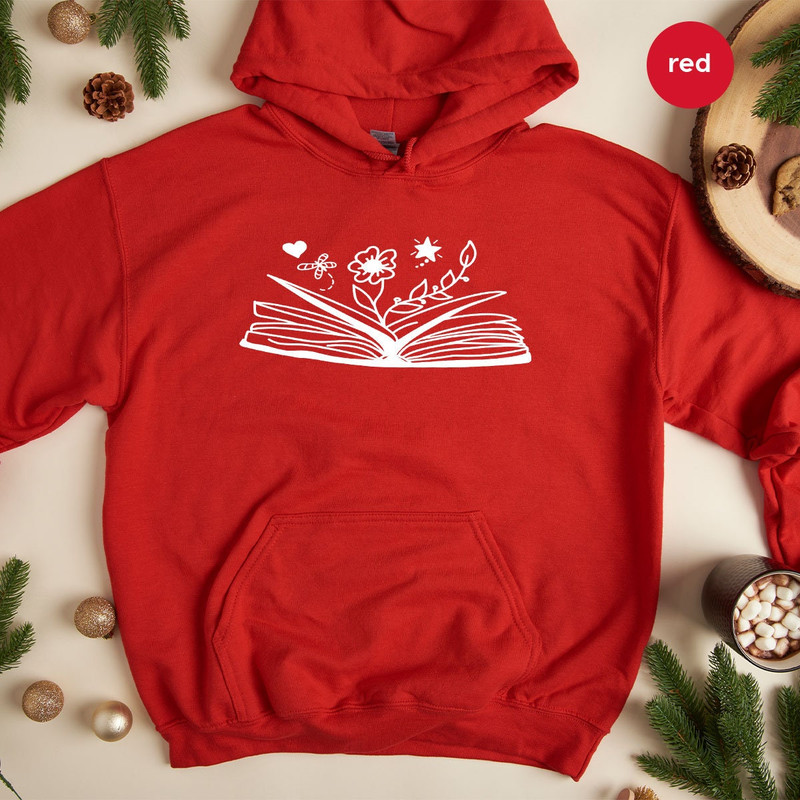 Cute Flower Sweatshirt, Books with Flowers Hoodies, Floral Book Long Sleeve Shirt for Librarian, Minimalist Reading Book Hoodie Gifts - 4.jpg