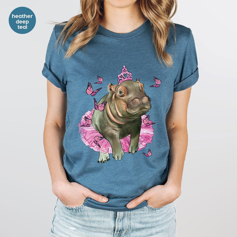 Cute Hippo Graphic Tees, Kids Shirt, Hippo Shirt, Animal T-Shirt, Hippo Gift, Hippopotamus Vneck Shirt, Hippo Shirt for Women, Gift for Her - 1.jpg