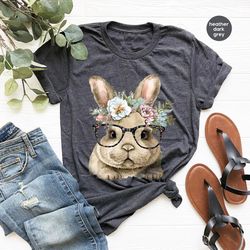 cute rabbit shirt, gift for kids, bunny graphic tees, spring vneck shirt, kids easter shirts, floral toddler t-shirt, yo