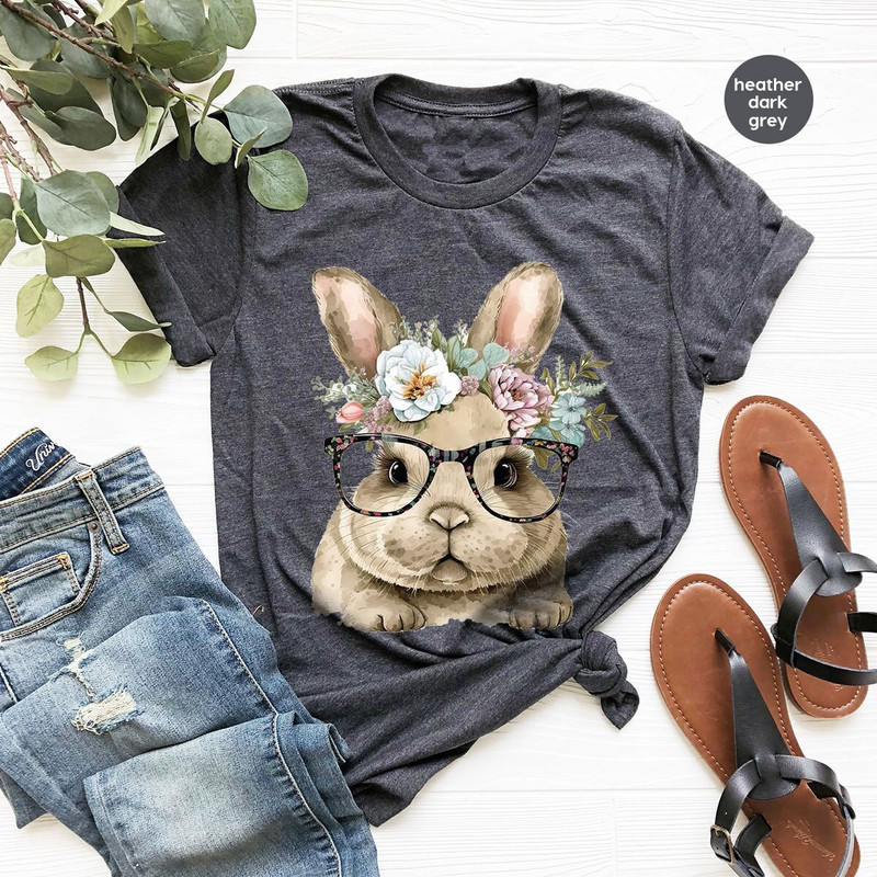 Cute Rabbit Shirt, Gift for Kids, Bunny Graphic Tees, Spring Vneck Shirt, Kids Easter Shirts, Floral Toddler T-Shirt, Youth Clothes - 1.jpg